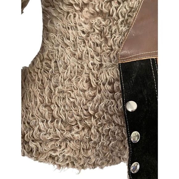 Vintage unisex kids, brown leather suede Sherpa vest size 3T - Picture 5 of 5